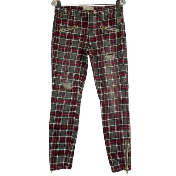 Current/Elliott Denim - Current/Elliott Jeans Women's Sz 27 Red Plaid The Soho Zip Stiletto Skinny Nwot
